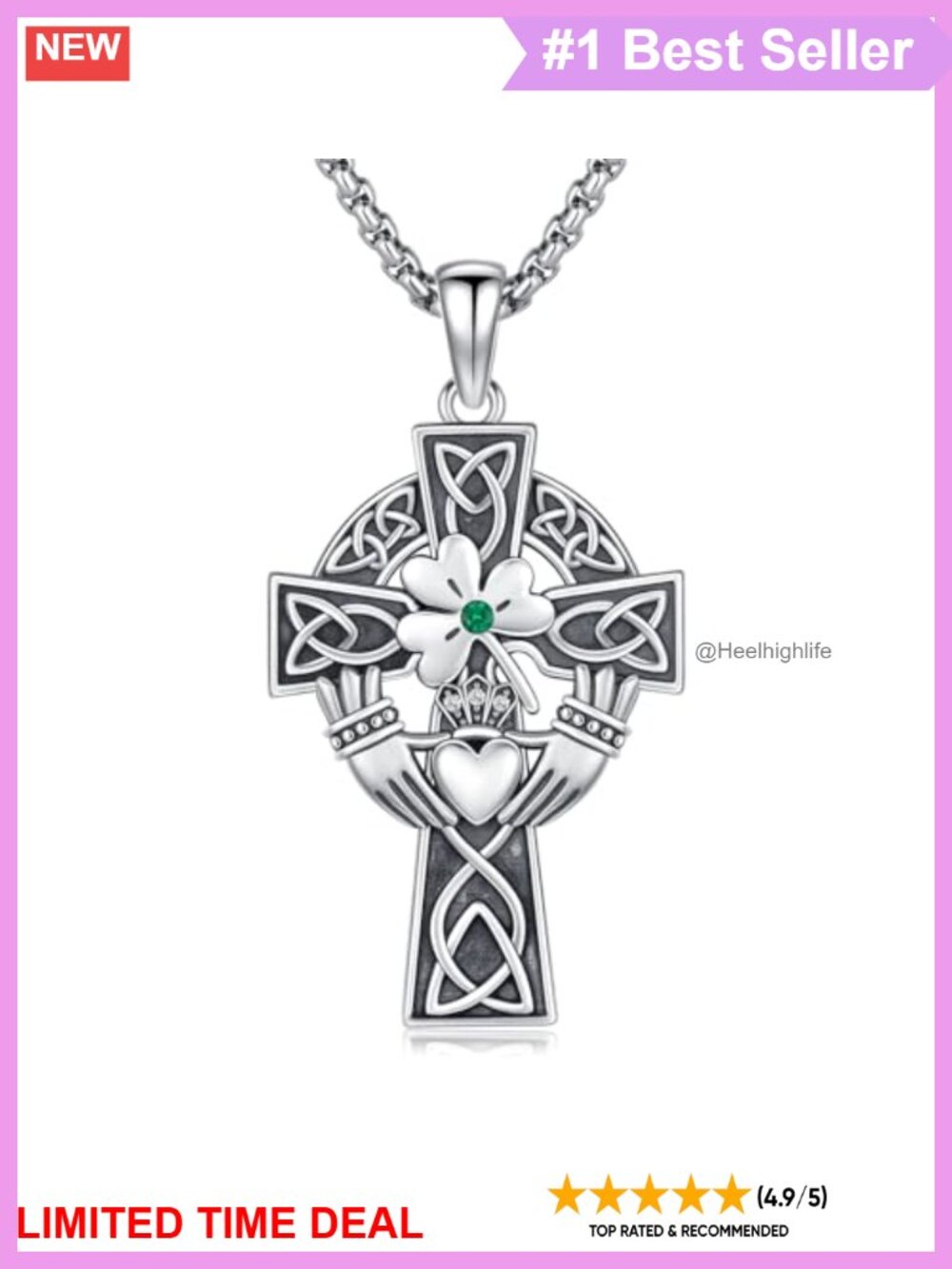 925 Sterling Silver Celtic Cross Pendant Necklace 22in Christian Jewelry